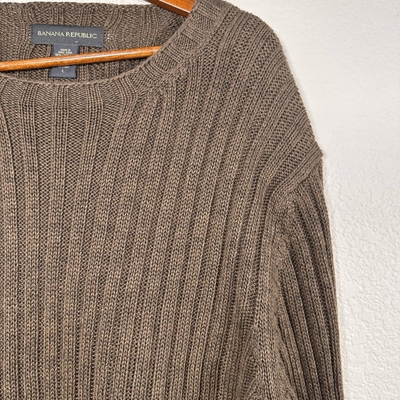 Banana Republic Linen Blend Green Women's Ribbed Crewneck Sweater L - Picture 3 of 6
